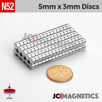 5mm x 3mm N52 Strong Round Disc Rare Earth Neodymium Magnet 5x3mm - Image 1 of 2