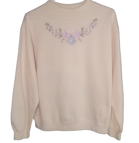 Jaclyn Smith Sport Womens Sweatshirt Size M Soft Yellow w/ Embroidered Flowers