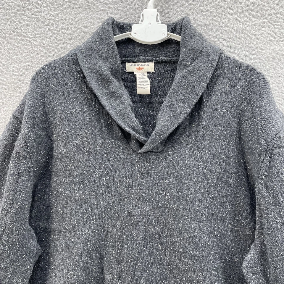 Dockers Shawl Sweater Men Extra Large Grey Elbow Patch Wool Casual Grandpa - Image 3 of 4
