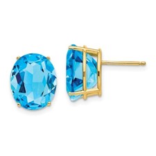 13mm 14K Yellow Gold 12x10mm Oval Blue Topaz Earrings