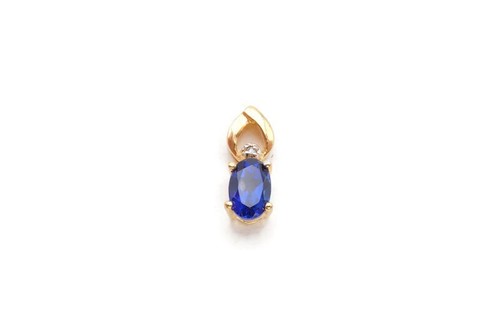10k Yellow Gold Lab-Created Sapphire Diamond Pendant H8