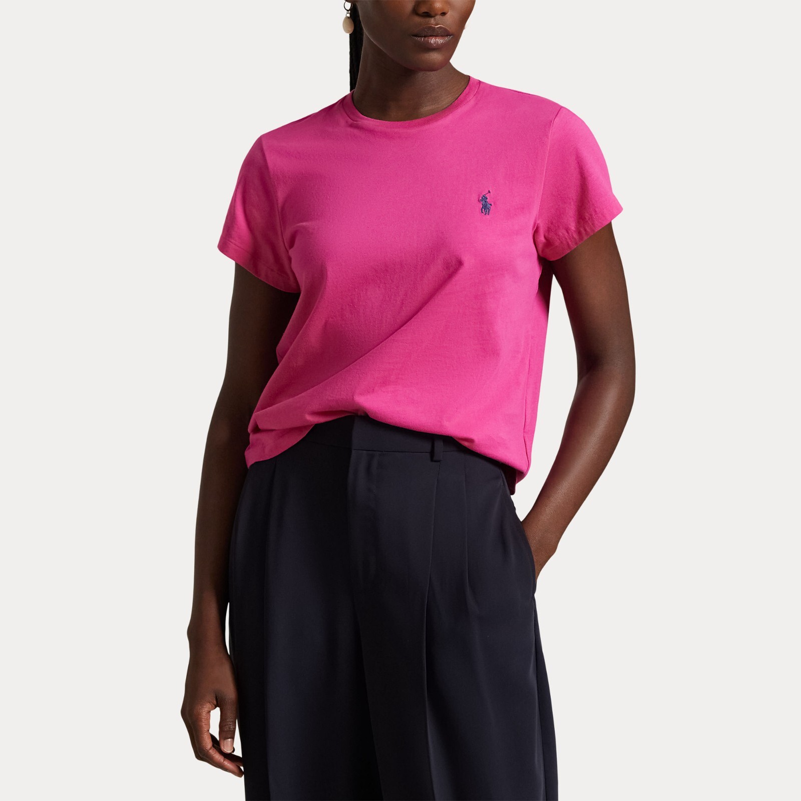 PONY Ralph Lauren Donna TG M T Shirt Maglietta girocollo in jersey di cotone Rosa