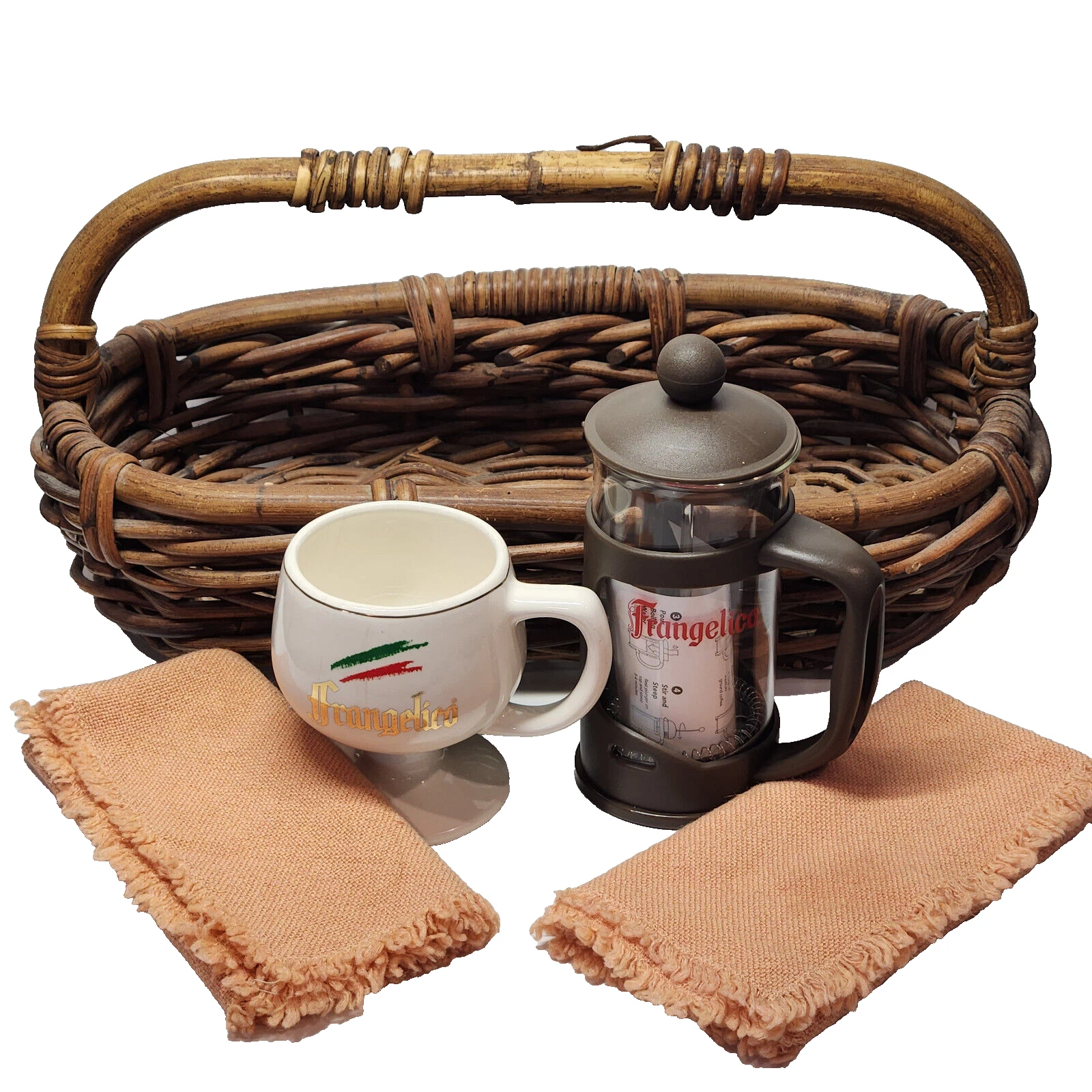 Frangelico French Press Coffee Maker, Cup, Basket with 2 Napkins, 1-1/4 Cup Size