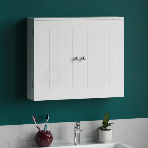 Bathroom Wall Cabinet Double Door Storage Cupboard Wooden White By Home Discount - Picture 1 of 8