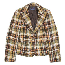 Conte Of Florence Womens Blazer Jacket Beige Knit Wool Check S