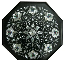 12" Marble corner Table Top semi precious stones inlay handmade work decor