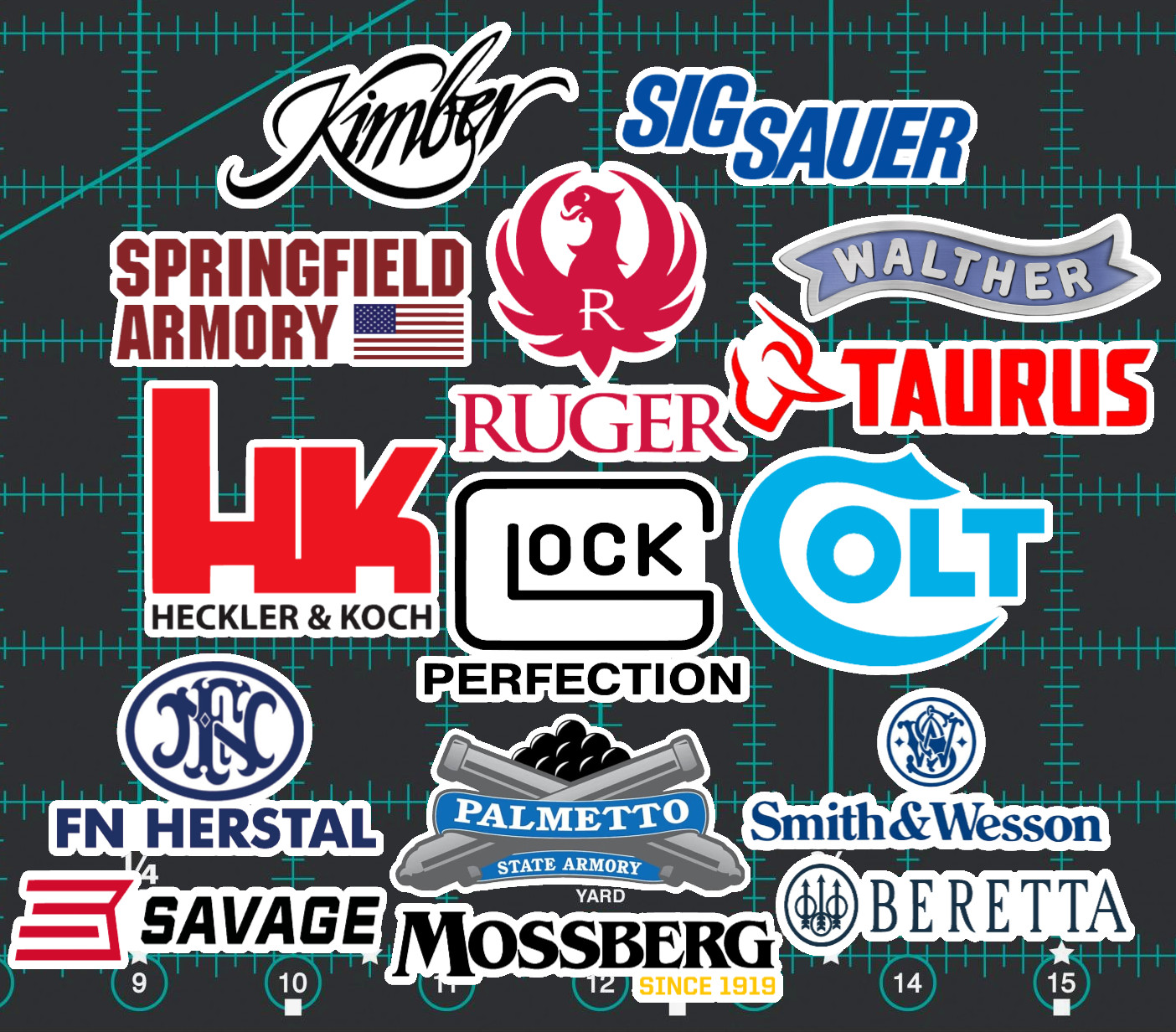 15 Gun Manufacturer Logo Stickers - Clear, Holographic, or White- Armory Ammo