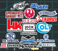 15 Gun Manufacturer Logo Stickers - Clear Holographic Or White- Armory Ammo