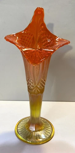 Vintage Fenton Orange Slice Carnival Glass Jack in Pulpit Vase 12” EUC!