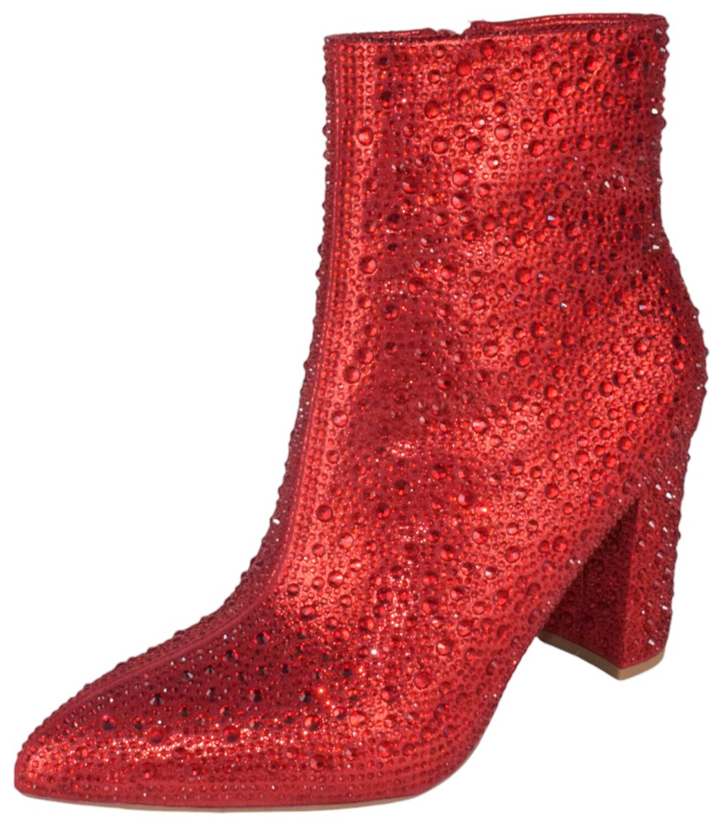 Top Moda Women Ankle Boots High Heels Bling Glitter Booties Zipper BRAZIL-8  Red