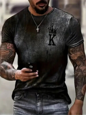 T-Shirt King Crown K Novelty Fashion Gray Black Casual Charcoal Tee T Shirt Soft