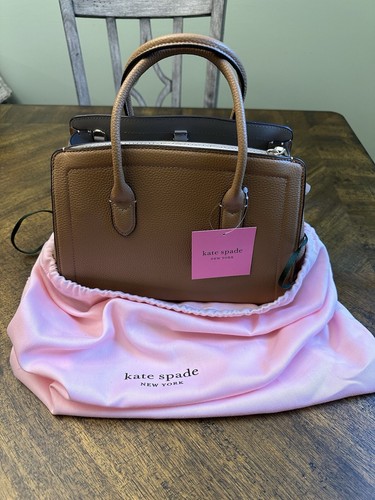 NWT $348 USD Kate Spade Knott Medium Satchel Pebbled Leather Bag Bungalow Tan