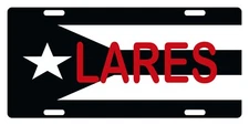 Puerto Rico Lares Flag License Plate Black & White Boricua Emblem