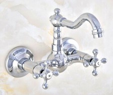 Polished Chrome Wall Mounted Bathroom Kitchen Sink Faucet Swivel Basin Mixer Tap