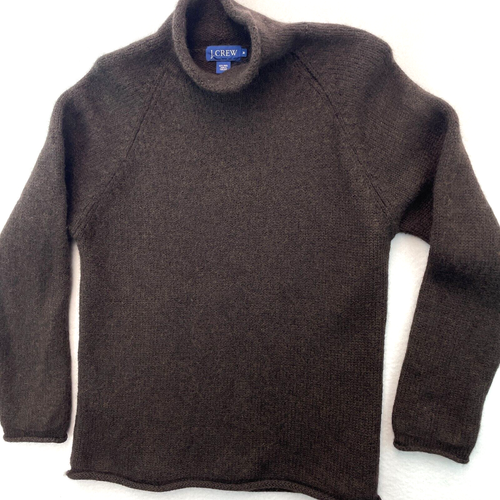 Vintage J Crew Sweater Mens Medium Brown Roll Neck Wool Knit Fisherman Heavy