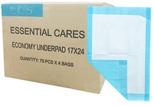 17x24 inch (Pet, Kids, Adult) Underpad Three Ply, Essential Cares - 300 Pcs