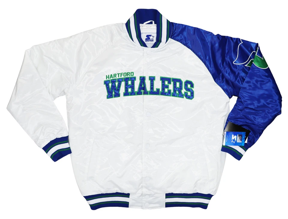 Starter Hartford Whalers NHL Snap Front Quilted Satin Men's Jacket NWT L or XL