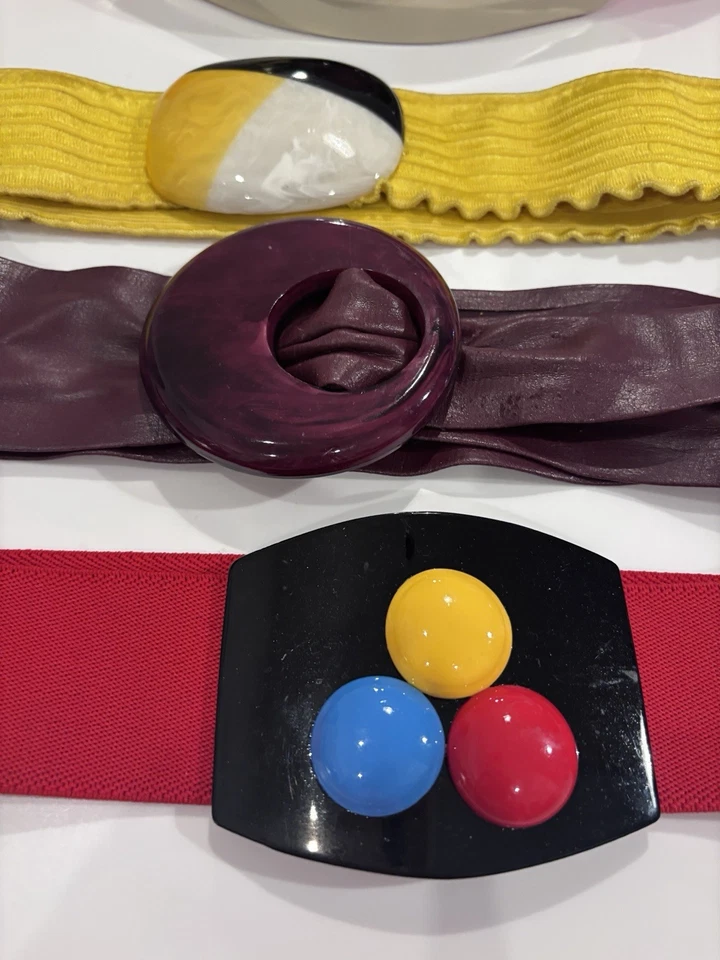 Vintage 80's Colorblock Mod Belt Cinch Elastic Lot - Image 2 of 4