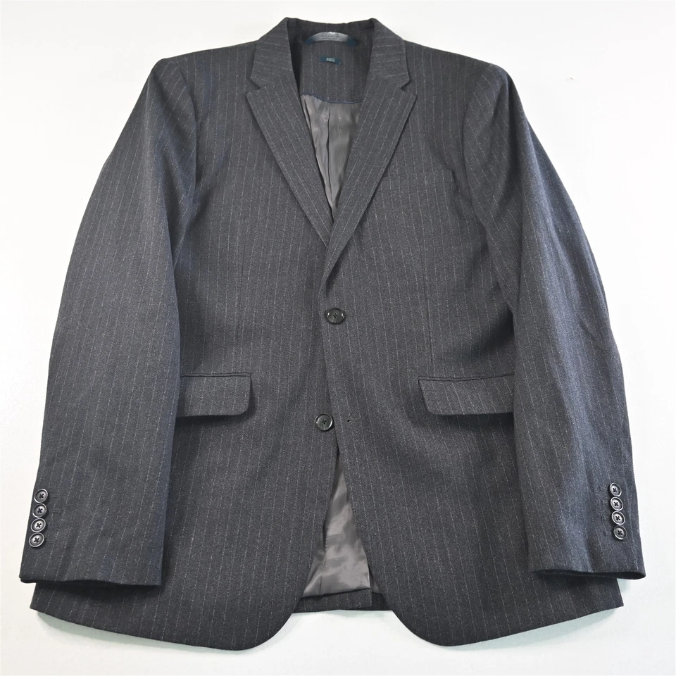 Perry Ellis 42R 36x30 Gray Striped Flannel Slim Mens Jacket Pants Suit - Image 2 of 4