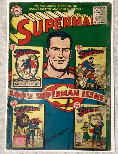 Vintage Superman #100, GD, DC Comics   Sept - Oct 1955, 100th anniversary issue