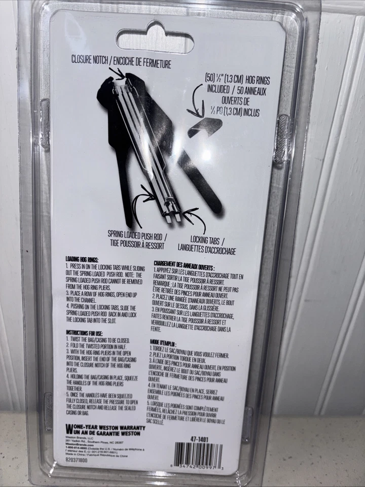 Alicates de anillo Weston Hog incluye 50 anillos de cerdo nuevos en paquete 47-1401 fáciles de usar Foto 2 de 4