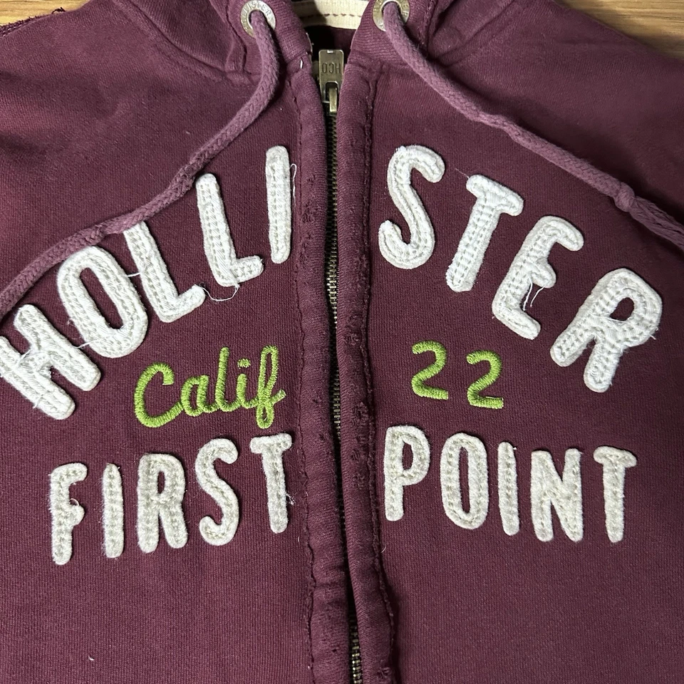 Sudadera con Capucha Hollister Vintage Y2K Para Hombre Grande Borgoña Primer Punto Surf Cremallera Completa Tejida Foto 3 de 4