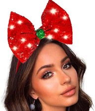 Light Up Headbands Red Bow Hairband Bling Sequin hair Accessories for