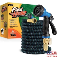 Expandable Garden Hose 75ft Lightweight Durable Water Pipe W/ 8 Pattern Nozzle