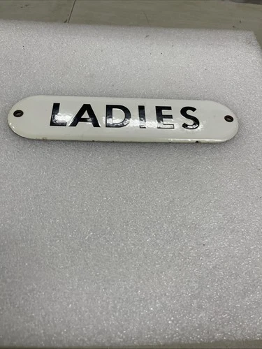 VINTAGE LADIES DOOR PORCELAIN SIGN CAR GAS OIL TRUCK MOTORCYCLE She Cave