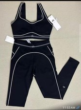 alo Women's Colorblock Stretch Bra Leggings Set Black White Athleisure