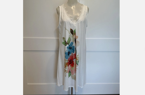 NWT Women's XL White Sleeveless Swing Dress Eyelash Lace Watercolor Floral