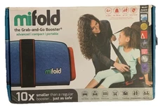 Mifold Grab-And-Go Compact Booster Portable Car Seat Blue & Red 4+Yrs 40-100 Lbs