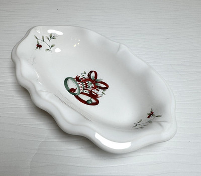 Pfaltzgraff Winterberry Dish Holiday Bells Oval Small Serving Dish Christmas