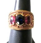 GORGEOUS VINTAGE STERLING SILVER RING SZ 7 1/2 GOLD VERMEIL 3 COLORFUL STONES