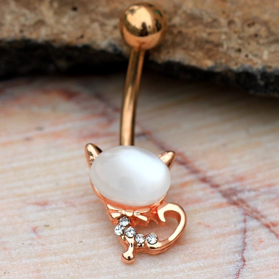 Rose Gold Plated Cat's Eye Cat Navel Ring - Image 2 of 3