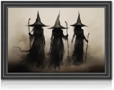 Vintage Witch Canvas Wall Art Prints Halloween Rustic Art Poster Dark Academia G