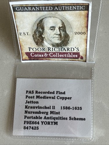PAS British Museum- Nuremberg 1586-1635 Post Medieval Copper Jetton C506