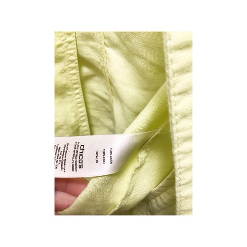 Chicos 100% Linen Yellow Jacket Size Medium / 1 Roll Tab Sleeves Open Front - Picture 9 of 9