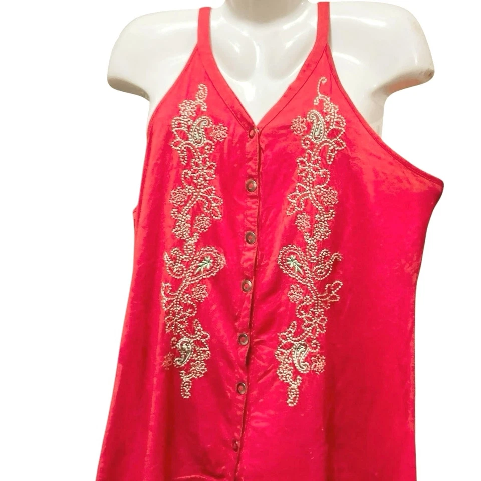 Camiseta sin mangas Roper para mujer roja frambuesa bordada frontal a presión | Talla XL Foto 3 de 4