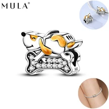 MULA Dog Love Bone DIY Charm Bead 925 Sterling Silver AAA CZ For Women Bracelet