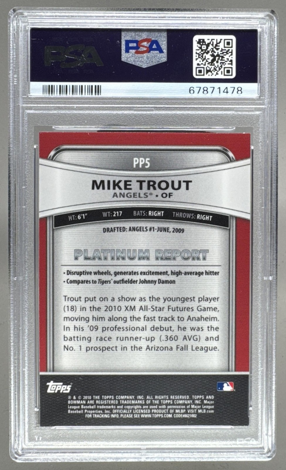 67871478 Mike Trout 2010 Bowman Platinum #PP5 Prospects PSA 9 view 2