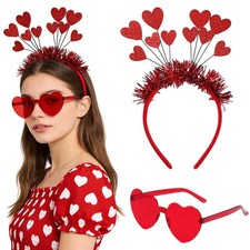Valentines Day Heart Headband and Sunglasses Set Valentines Headband with Shi...
