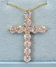 Lab Grown Diamond 14k Yellow Gold Round With Chain Cross Pendant For Christmas