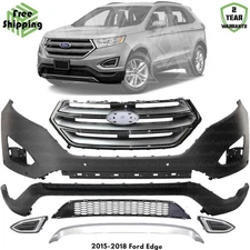 Front Bumper Cover Fascia & Grille Assembly Kit For 2015-2018 Ford Edge