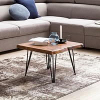 Couchtisch Baumkante 56X38X51 Cm Sheesham Massivholz Metallbeine Wohnzimmertisch