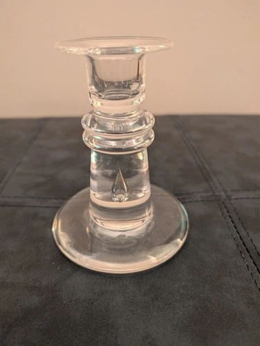 MCM Steuben Crystal Glass Teardrop Candle Holder Signed 4.5”
