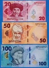 KYRGYZSTAN MINI SET 20,50,100 SOM 2023/2024 P-W34, 35, 36 UNC BANK NOTES