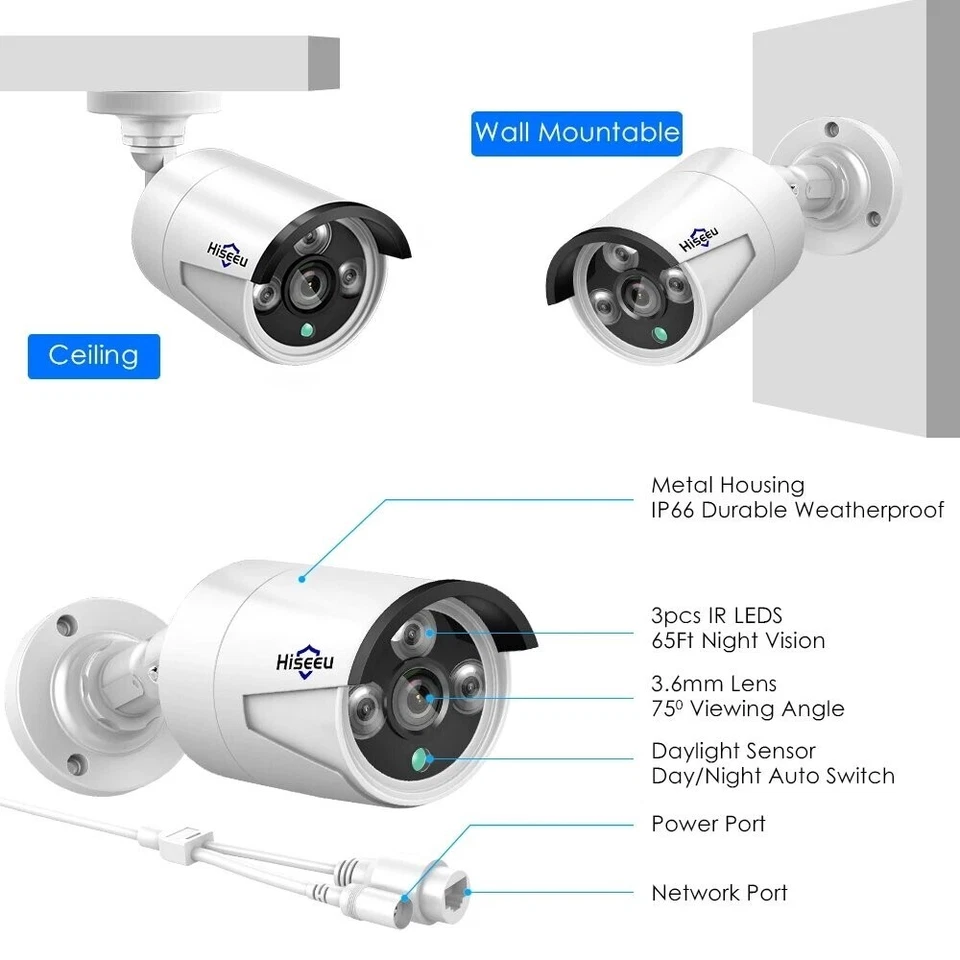 Hiseeu 5MP HD POE Mini Bullet IP Security Camera P2P IP66 Night Vision Waterprof - Image 4 of 4