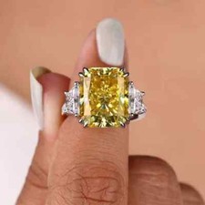 Lab Created Citrine 4Ct Radiant Cut Women Beautiful Ring 14K White Gold Plated