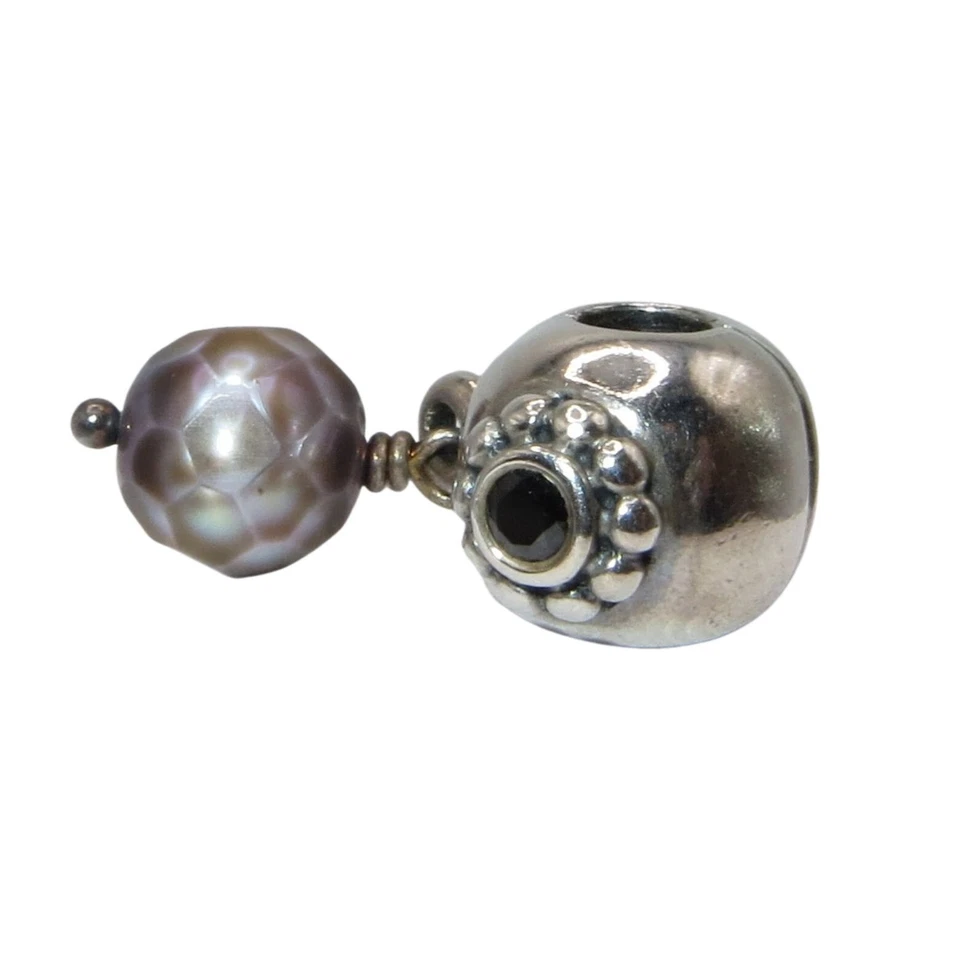 Pandora rara! Berloque clipe cinza pérola da sabedoria preto CZ e SS .925 790873PSG - Imagem 3 de 4